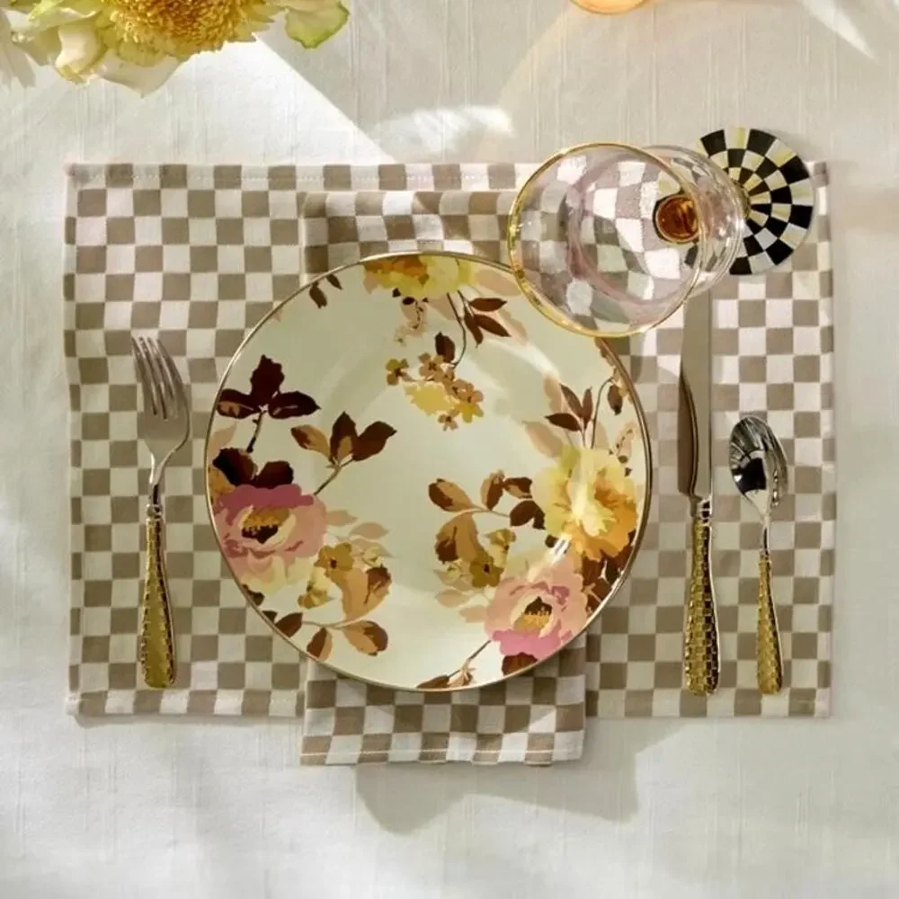 MacKenzie-Childs Flax Check Placemats 13x18 Set of 4 Chic Cotton Kitchen NEW